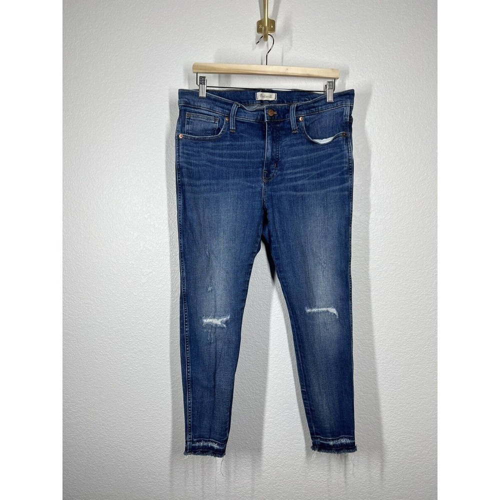 Madewell 9 Inch High Rise Skinny Jean Size 33P 33 Petite Rip And Repair